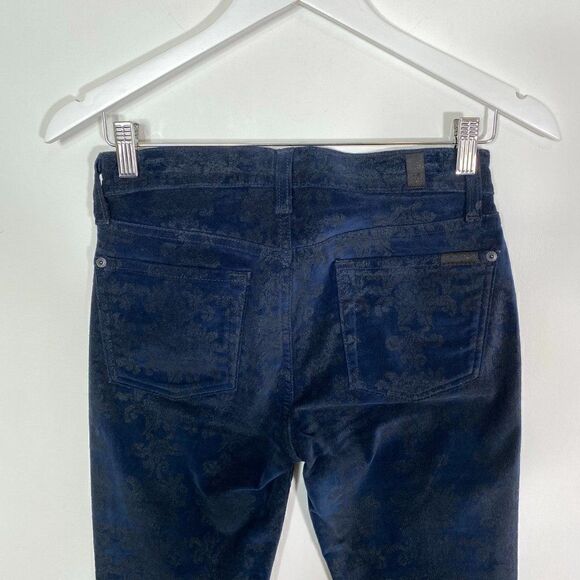 CLEARANCE - 7  For All Mankind 7FAMK Blue Flocked Damask Print Skinny Pants - Picture 6 of 8